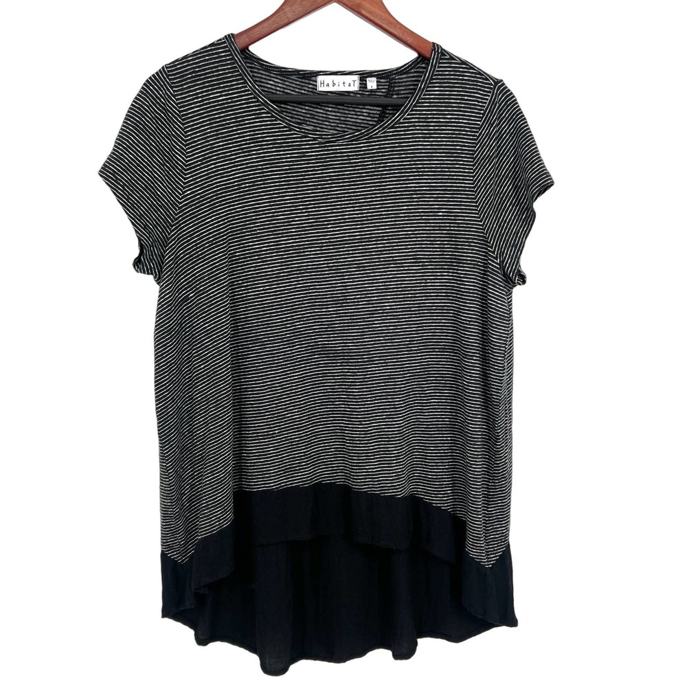 Habitat Womens Size Small Short Sleeve Black Wearable Art Blouse Shirt Top Cozy